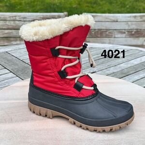 Storm by Cougar Cinch Red Waterproof Winter Snow Boots Faux Fur Lining Womens 6